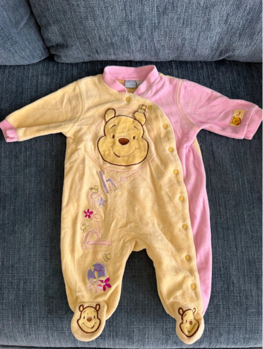 Vintage Disney Baby Winnie the Pooh fleece footed sleeper pajama Size 0/3 months